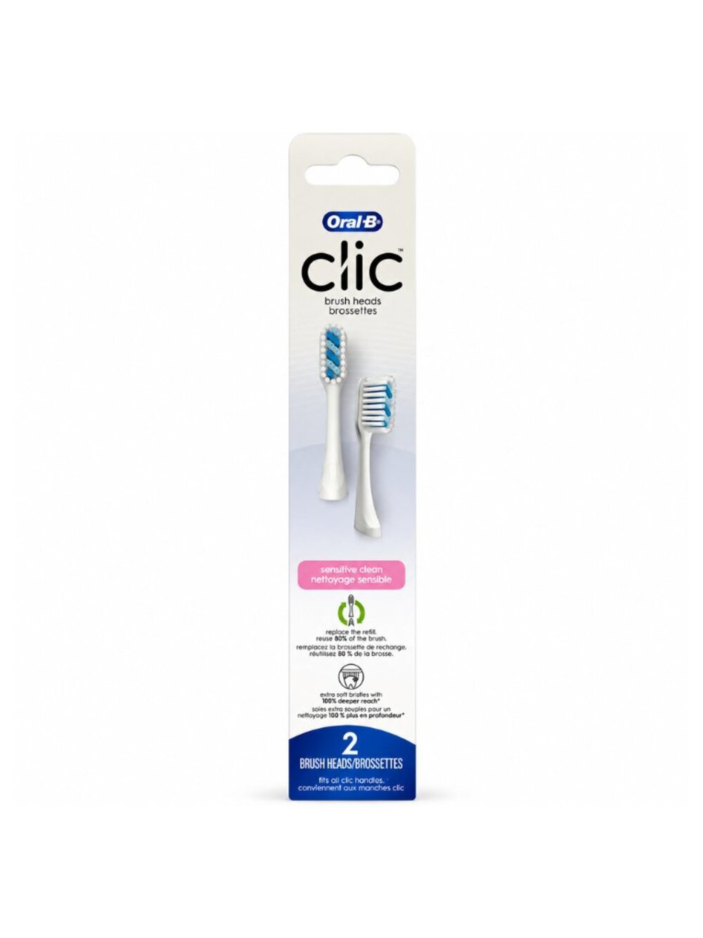 Oral-B Clic Sensitive Clean Replacement Brush Heads 2 Count Extra Soft White NWT